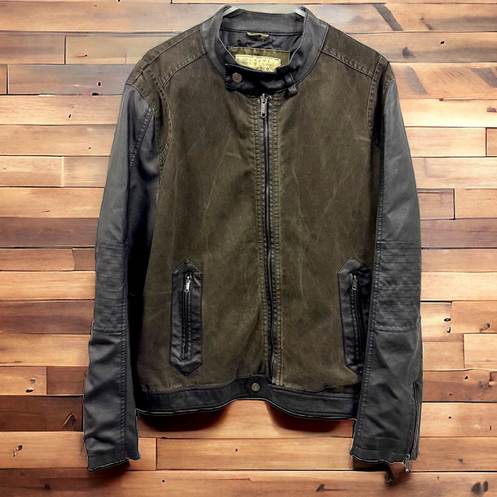 ZERO Canvas and Vegan Leather Varsity Style Bomber Jacket Zip Up Men’s Large